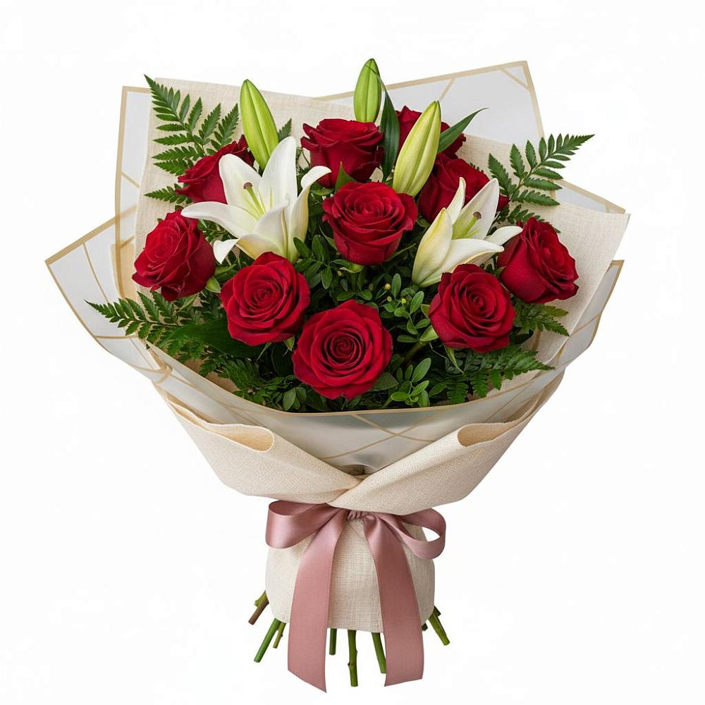 Букет цветов из: Лилии и Розы в Полярных Зорях