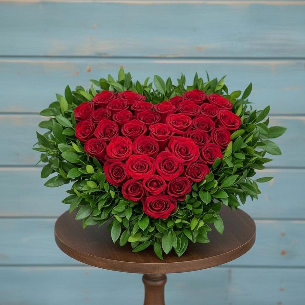 Цветочная композиция из Розы в виде сердца в Полярных Зорях