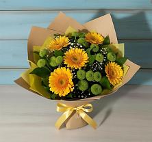Букет цветов из:  Герберы и Хризантемы в Полярных Зорях