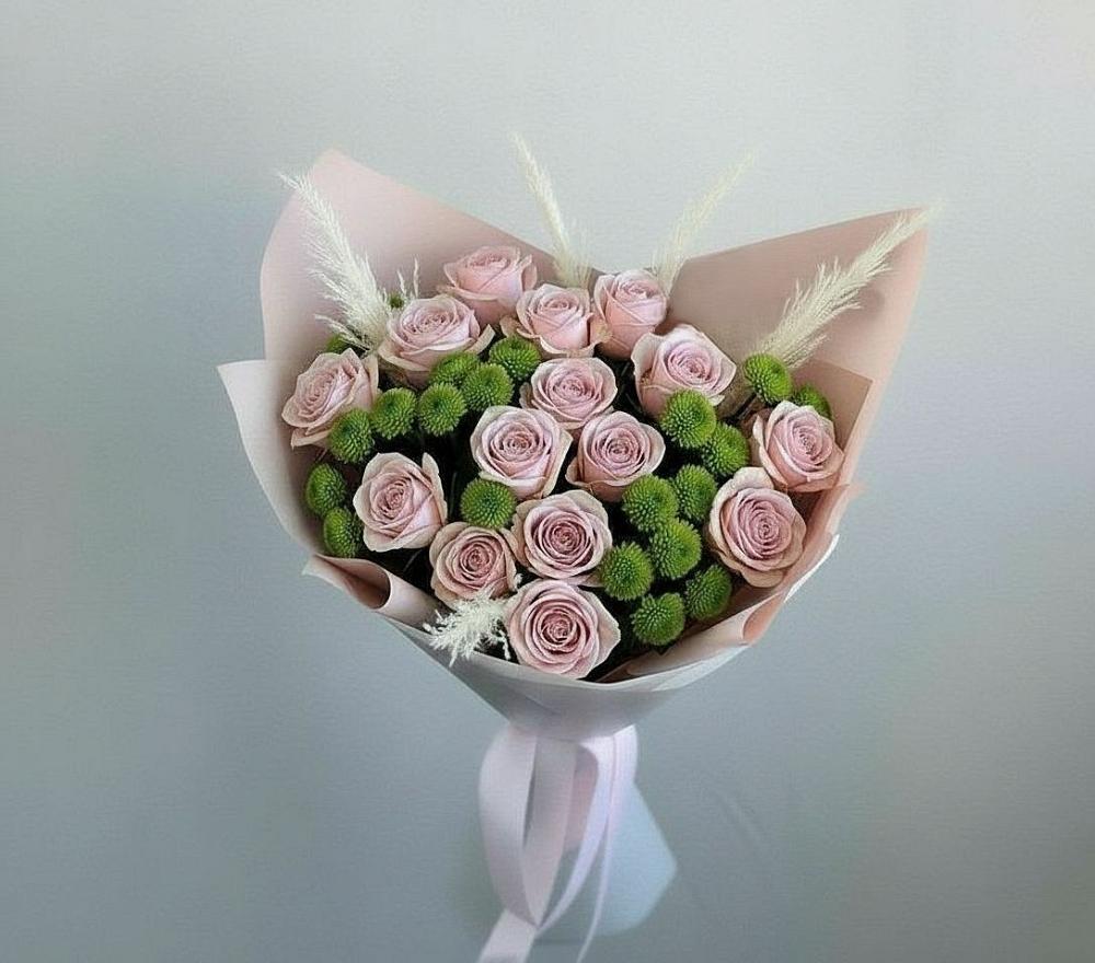 Букет цветов из: Розы и Хризантемы в Полярных Зорях