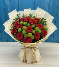 Букет цветов из:  Розы и Хризантемы в Полярных Зорях